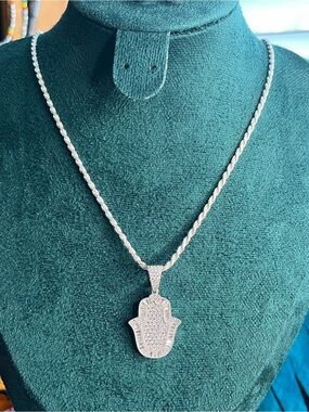 Moissanite Hamsa Hand Pendant 3.52 CTW Sterling Silver DTP